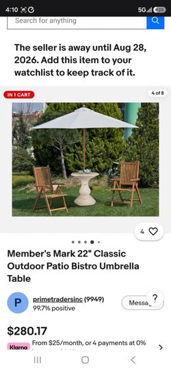 Member's Mark 22" Classic Outdoor Patio Bistro Umbrella Table UMBRELLA  SELLS SEPARATELY!