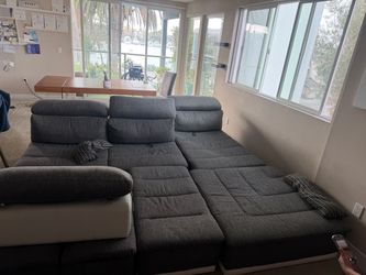 Modern couch  Set | White Italian Leather & Gray Fabric