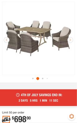 Shop Hampton Bay Brooke Mill Brown Metal 7-Piece Wicker Outdoor Dining Set with CushionGuard Putty Tan Cushions