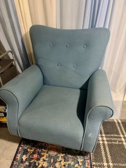 Blue Upholstered Button-Tufted Armchair - USED