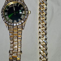 New Custom  Men's Roman Numeral Circle Watch Set With Bracelet