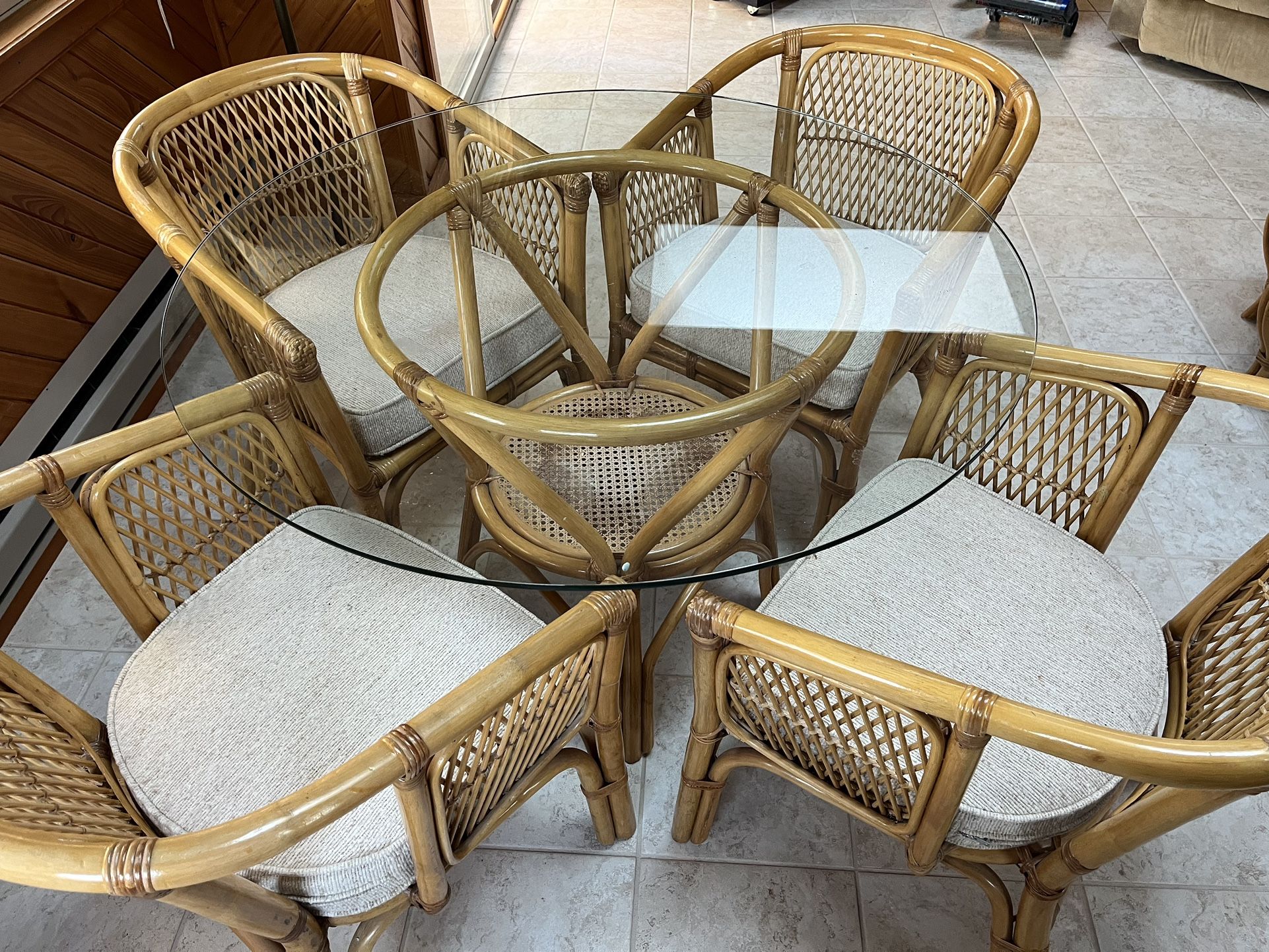 Wicker Table & Chairs, Glass Top