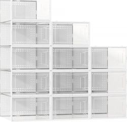 12 Pack Large Shoe Organizer Storage Boxes for Closet, Modular Space Saving Shoe Boxes Clear Plastic Stackable Sneaker Containers Display Case with Li
