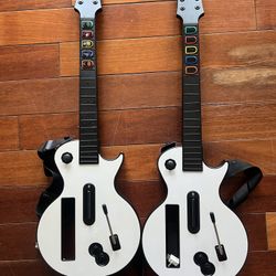 Lot Of 2 Wii Guitar Hero Gibson Les Paul White Wireless Guitars & Straps Untest