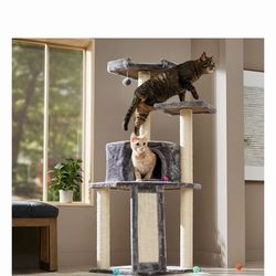 Frisco 52-in Faux Fur Cat Tree & Condo, Gray