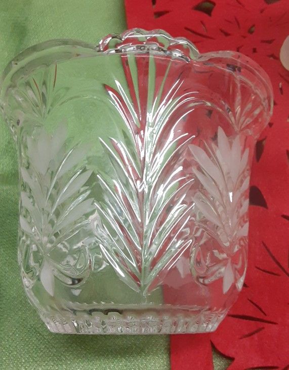 Pretty Palm Tree Cut Glass Candle Holder