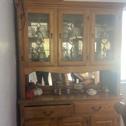 Wood And Glass Antique China Display Cabinet