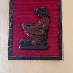 Wood Hand Carved  & Mola Pillow 