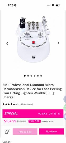 3in1 Professional Diamond Micro Dermabrasion Device for Face Peeling Skin Lifting Tighten Wrinkle, Plug Charge