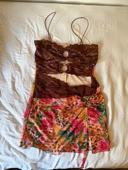 Floral and Lace Mini Dress with Bowlero