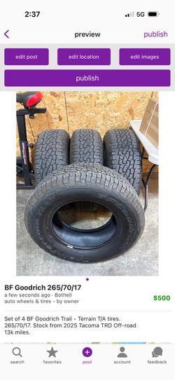 BF Goodrich 265/70/17 tires for sell