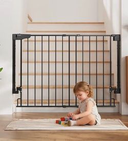 2 in-1 Auto Close Gates Indoor, Hardware Mounted Pet Gate with Large Walk Thru Door, Child-Proof Safety Gate for Kids (Black) Brand new in box; retai