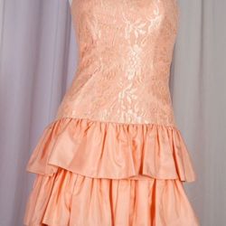 Vintage 80s Nu-Mode Sweetheart Peach ruffled Party Dress sz S