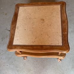 Vintage Marble And Wood End Table 