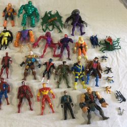 Lot Marvel , 1 Mattel And 1 Jurassic Park Toys From 90’s , 26 Figures Total ( Storage 1) 