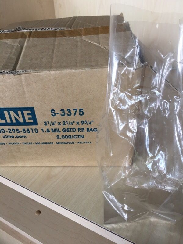 Clear bags 3 1/2" x 2 1/4" x 9 3/4"