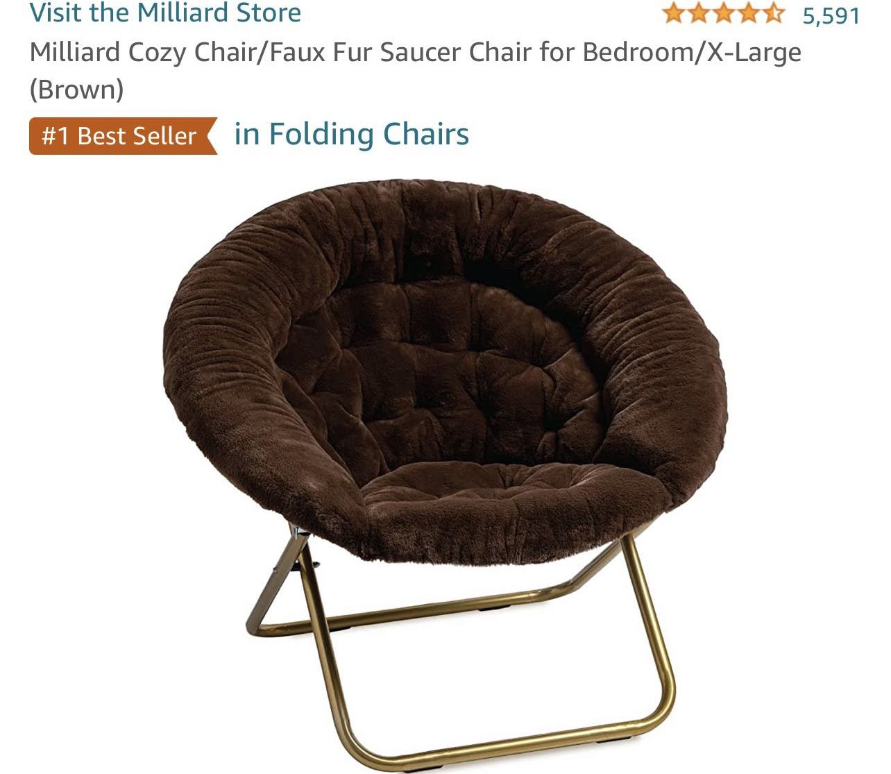 Milliard Cozy Chair/Faux Fur Saucer Chair for Bedroom/X-Large (Brown) 