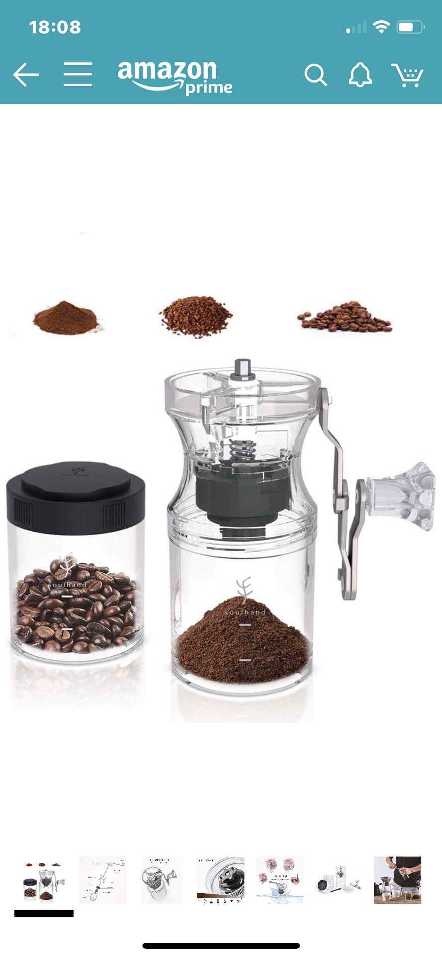 Soulhand Manual Coffee Grinder Hand Coffee Grinder Adjustable Ceramic Conical Burr Mill with Two Coffee Jars and Lengthen Handle Lightweight and Port