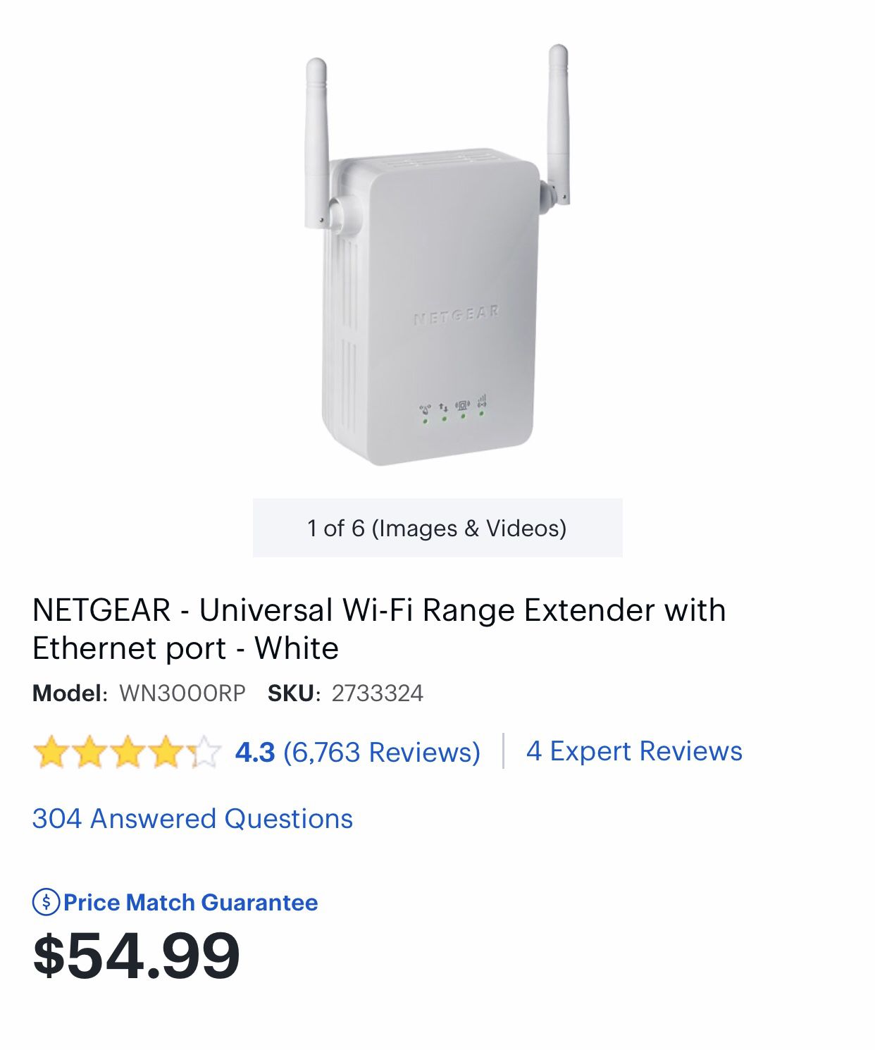 Netgear N300 Wifi Range Extender WN3000RP