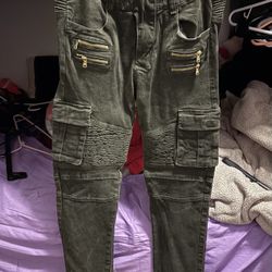 Biker Jeans In A Green Denim