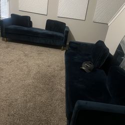 Blue 3 Seat Sofas - (2)