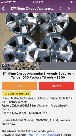 “17” Rims Chevy avalanche suburban Silverado Tahoe 1500 factory wheels $800