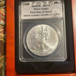 2013 Silver Eagle Anacs-70 First Day Of Issue Perfect Coins