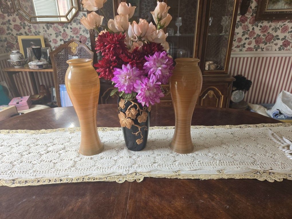 3 Beautiful Glass Vases ,hand Blown