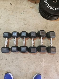 150lbs of rubber hex dumbbells