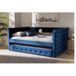 Navy blue velvet Upholstered Daybed with Trundle