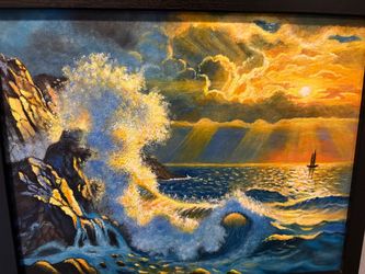 Original Hand-Painted Acrylic Art in Wood Frame. Various Scenes 11 x 17