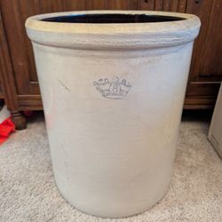 Vintage Blue Crown 8 Gallon Pottery Stoneware 17" x 14"Crock