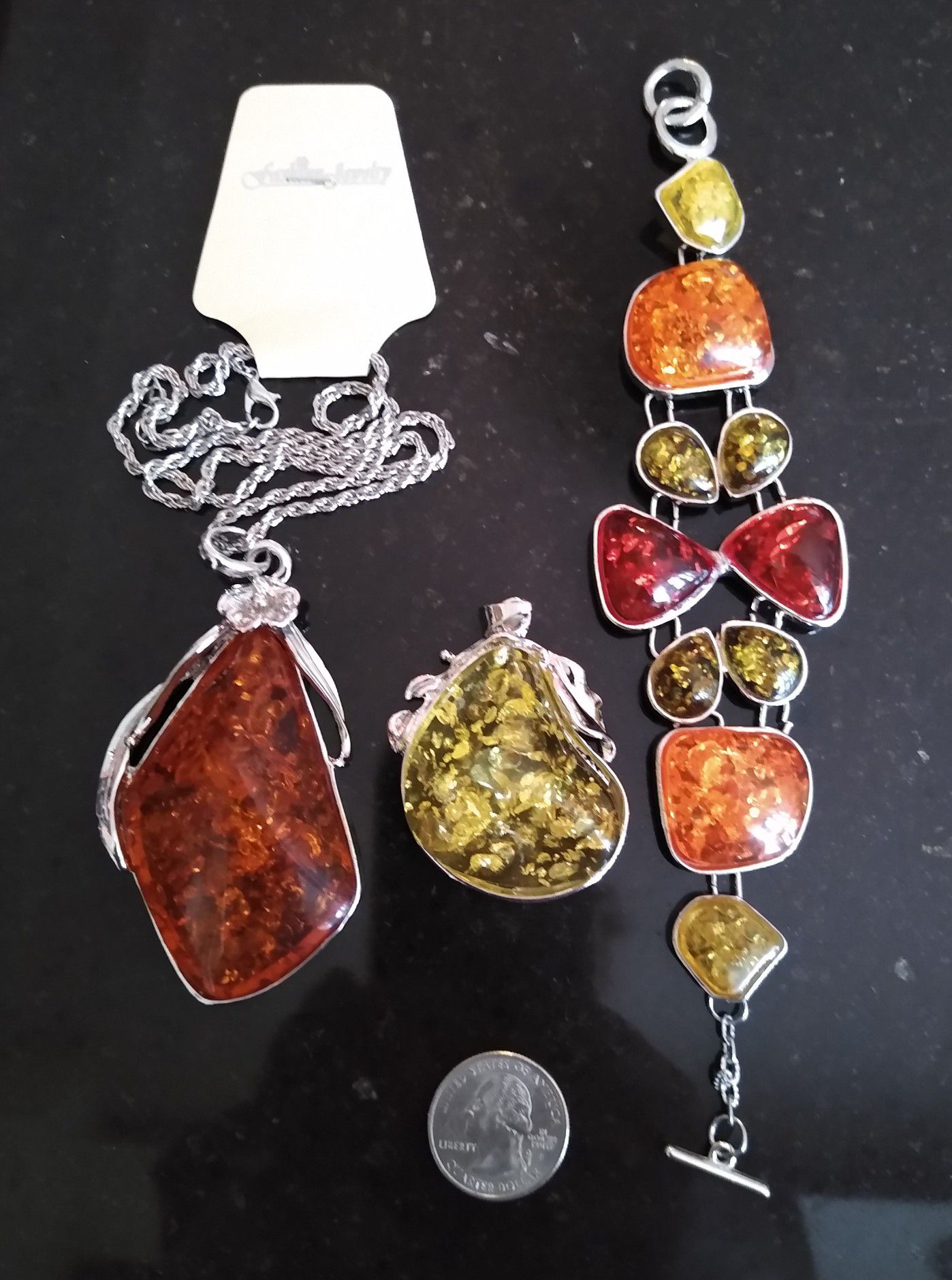 Jewelry, amber, necklace, 2 pendant, bracelet, new