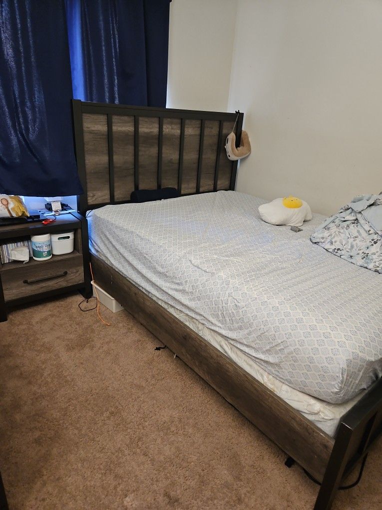 Brown wooden bed frame