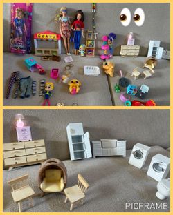 Barbie Dolls, Space Discovery Set, and Dollhouse Furniture Collection