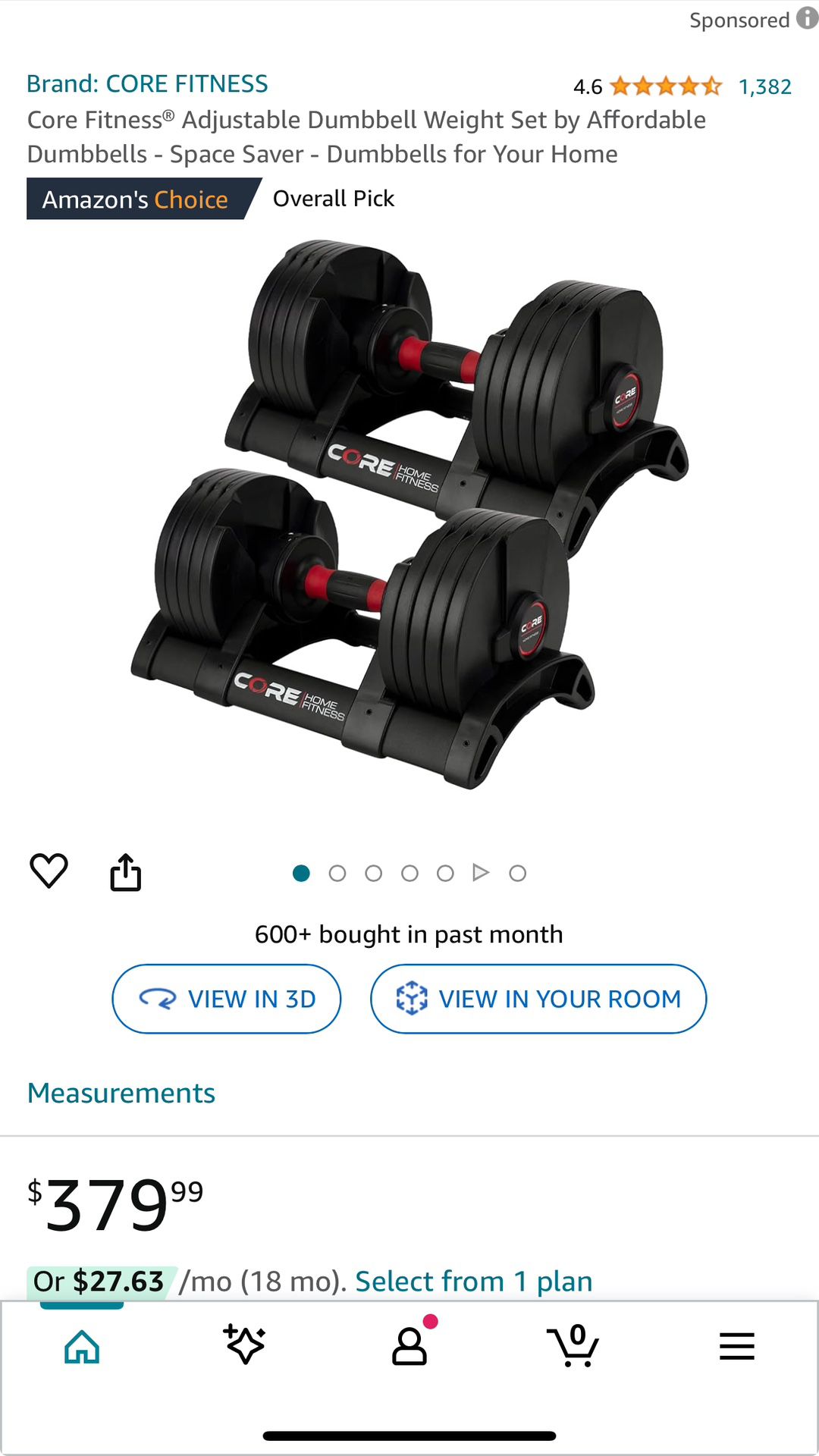 core adjustable dumbbell 5-50 pounds