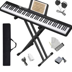 Longeye Piano Keyboard 88 Keys Compact Digital Piano for Beginners with Full Size Semi Weighted Keys, Stand, Sustain Pedal, Power Supply, Carrying Cas