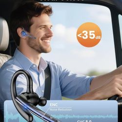 Bluetooth Earpiece Dual Mic with 500mAh Charging Case 72H Talk Time Wireless Hand-Free Headsets with Mute Button for Cell Phone Calls Driving Computer