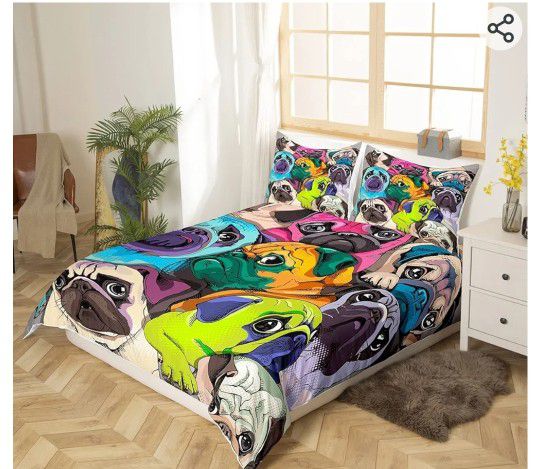 Pug Dog Bright Color Neon Full Bed Duvet 