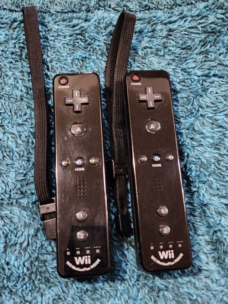 2 Black Nintendo Wii Motion Plus Controllers 