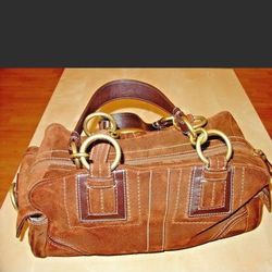 Coach Purse. Handbag. Designer Suede Leather Tote Pocketbook. Brown