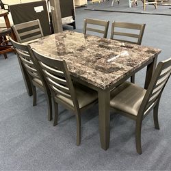 Grey faux marble 7pc dining set