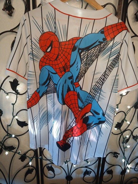 Marvel Gender Neutral The Amazing Spider Man Button Baseball Jersey Large