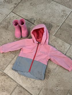 Toddler girls Columbia Rain Jacket and Crocs Rain Boot