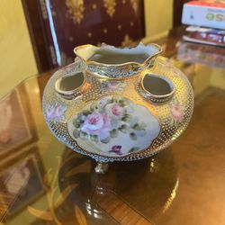 Old Noritake Nippon Beading Gold Rose Flower Vase As Is 