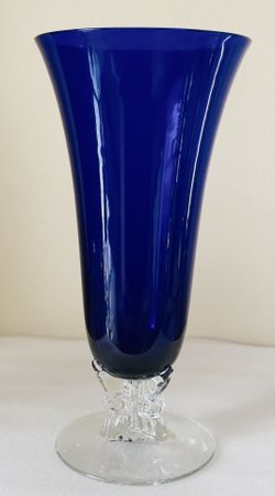 LARGE FOSTORIA COBALT DEPRESSION GLASS VASE