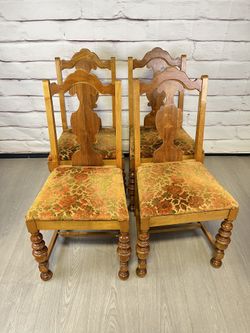 Vintage MCM Dining Chairs Floral Velvet 4pc