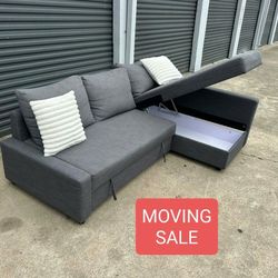 Gray Sectional Couch Sofa With Storage & Pull Out Bed