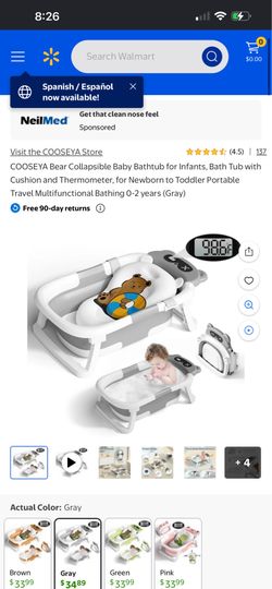 Cooseya Bear Collapsible Baby Foldable Bathtub Infant Toddler Gray