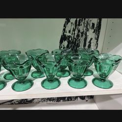 Vintage Green Ice Cream Cups Set Of 12. 